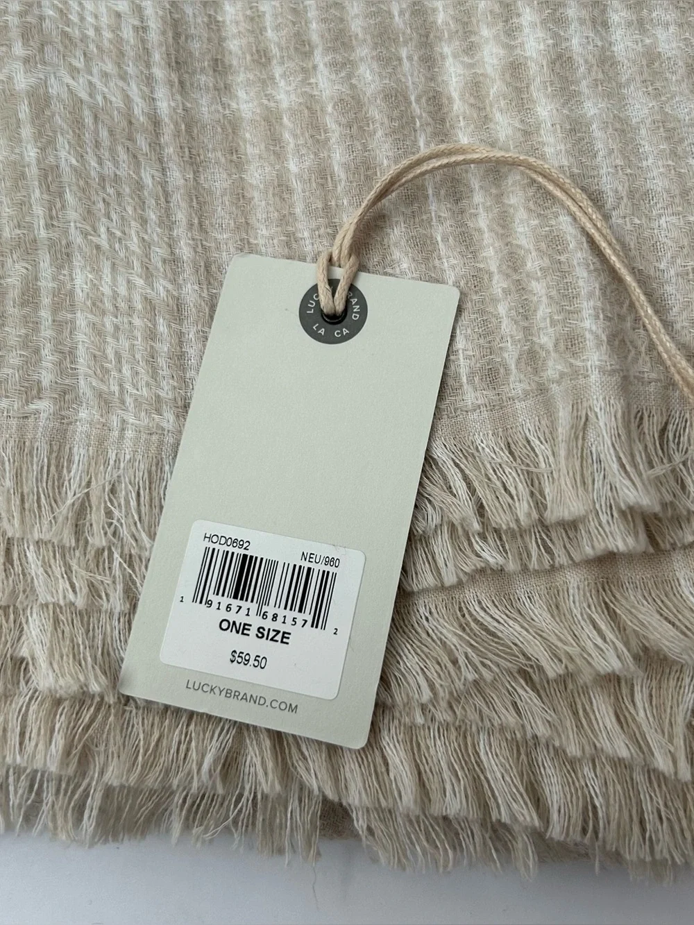 Fall Cozy Layering Fringe Scarf Lucky Brand Plaid Cream White Neutral NWT